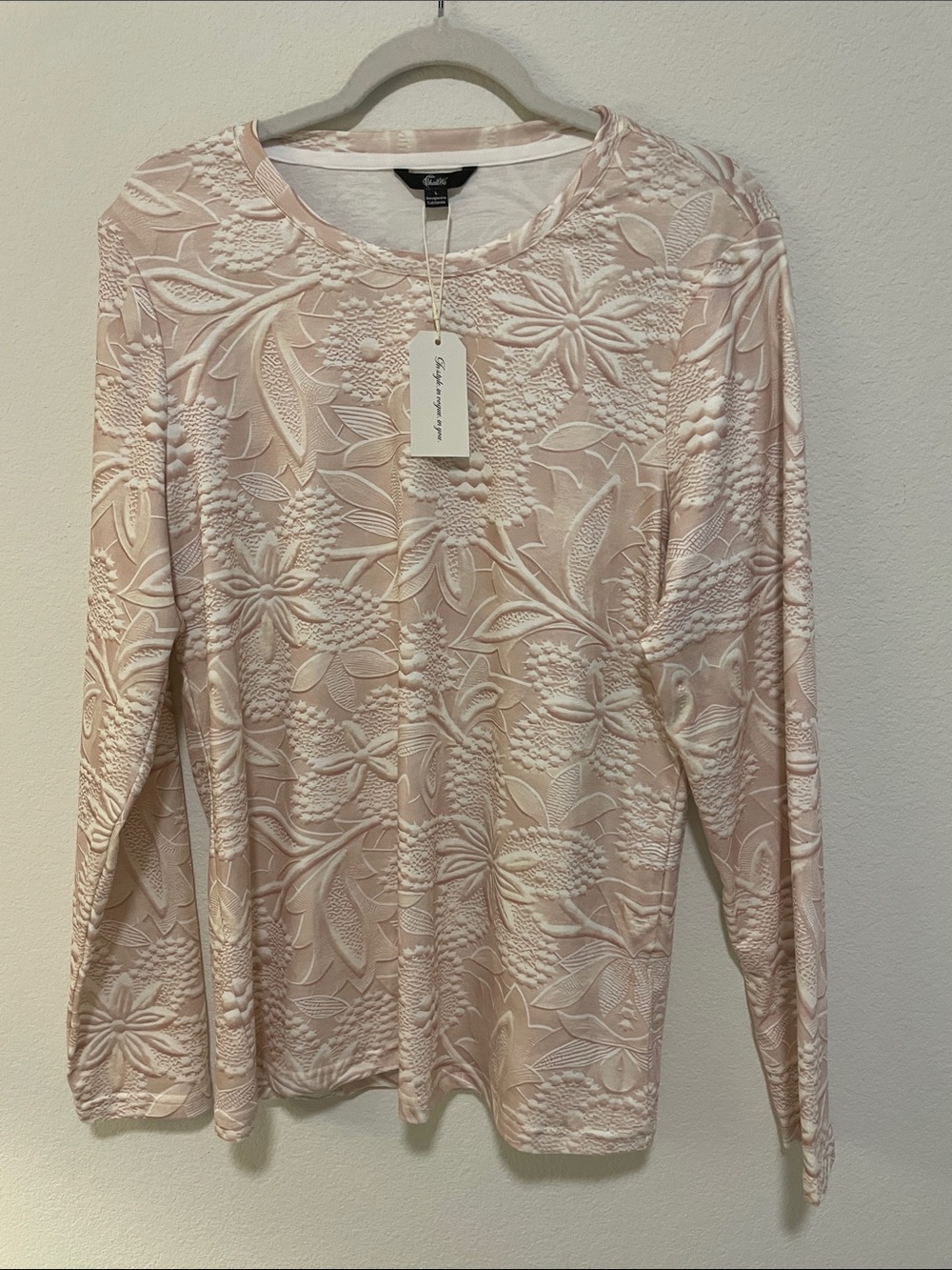 ShallWe Blush Floral Embossed Long-Sleeve Tee